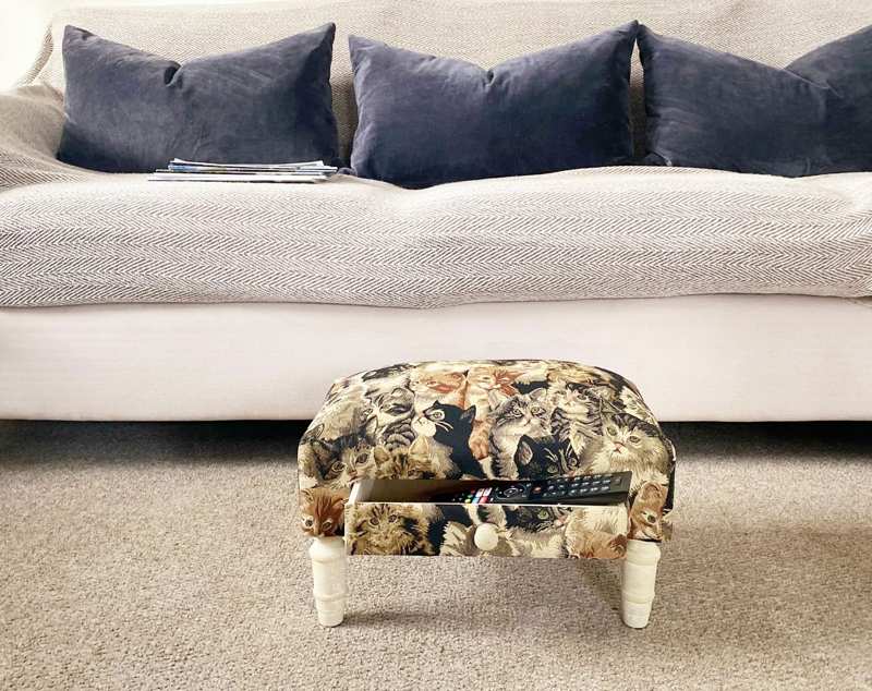 Cat Fabric Footstool with Drawer