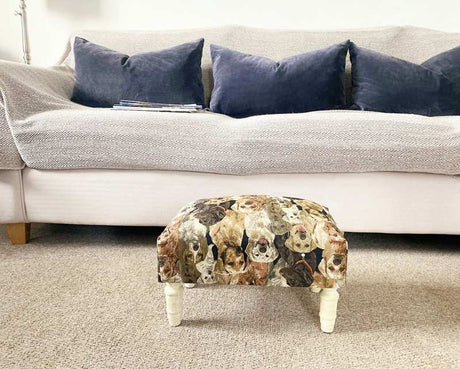 Dogs Fabric Footstool with Drawer