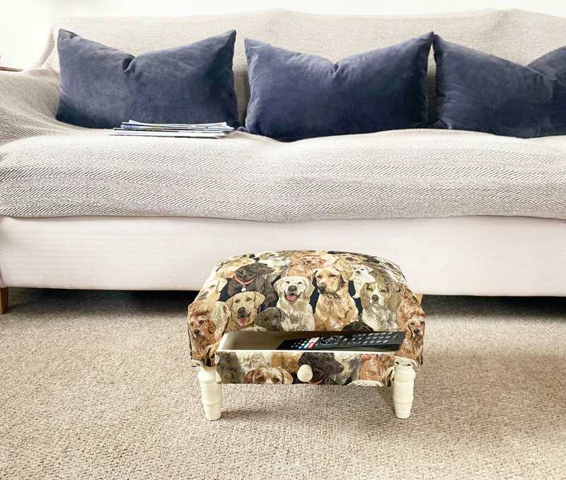 Dogs Fabric Footstool with Drawer