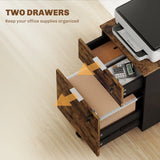 HOMCOM Two-Drawer Lockable Filing Cabinet - Black and Rustic Brown