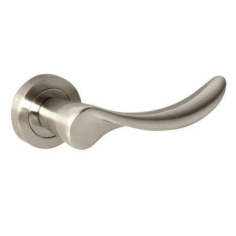 Mediterranean Malaga Lever Door Handle on Round Rose - Satin Nickel - Set