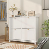 HOMCOM Narrow Shoe Storage Cabinet, Slim Shoe Cabinet with 4 Flip Drawers, Adjustable Shelves for 16 Pairs of Shoes, White