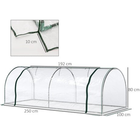 Outsunny Set of 2 Tunnel Greenhouse, Green Grow House with Roll-up Door, Steel Frame, Plastic Cover for Garden, Outdoor, 250 x 100 x 80cm, Clear