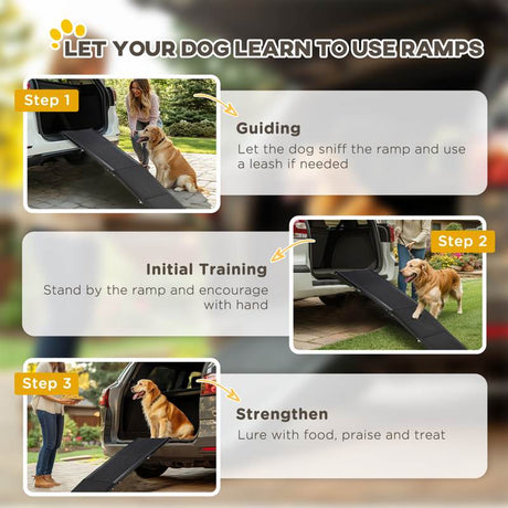 PawHut Folding Dog Ramp for Car, Portable Pet Ramp, with Non-Slip Surface, Aluminium Alloy Frame, for XL Dogs