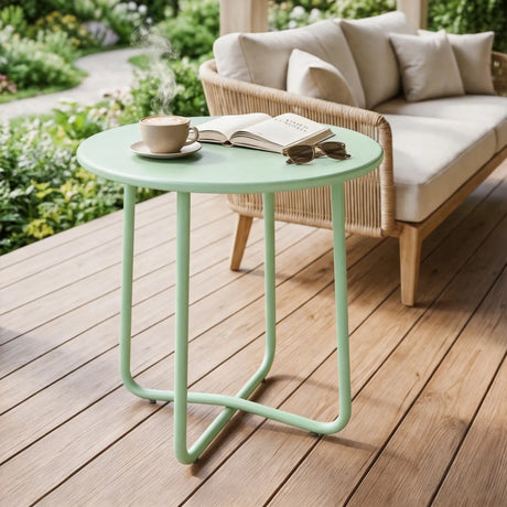 Outsunny 48 cm Round Garden Side Table, Small Metal Outdoor Garden Table with Rolled Edge, Green