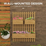 Outsunny Wall-mounted Wooden Garden Planters with Trellis, Drainage Holes and 3 Planter Boxes for Patio, Carbonised