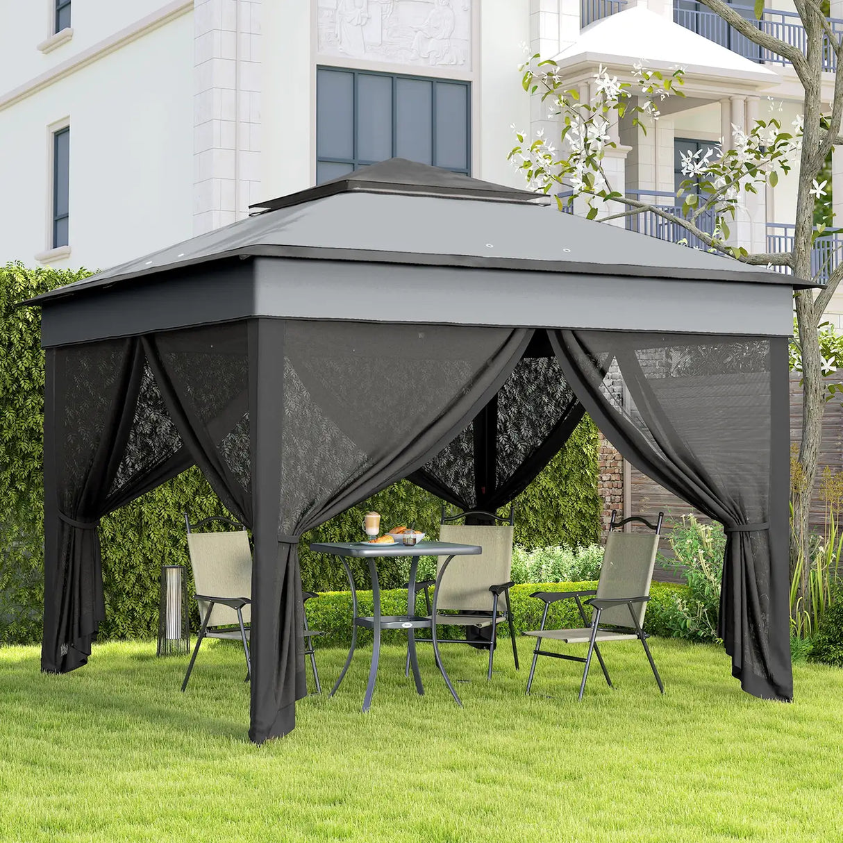Outsunny 3 x 3(m) Pop Up Gazebo, Height Adjustable Instant Event Shelter with Netting and Carrying Bag, Grey