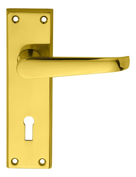 VICTORIAN LEVER ON BACKPLATE - LOCK 57MM C/C - POLISHED BRASS - 150MM X 43MM - PAIR