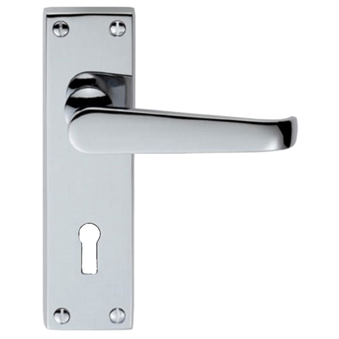 VICTORIAN LEVER ON BACKPLATE - LOCK 57MM C/C - POLISHED CHROME - 150MM X 43MM - PAIR