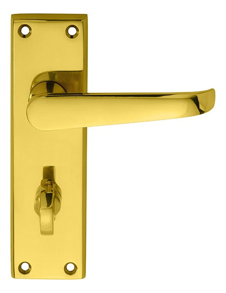 VICTORIAN LEVER ON BACKPLATE - BATHROOM 57MM C/C - POLISHED BRASS - 150MM X 43MM - PAIR