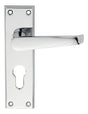 VICTORIAN FLAT LEVER ON BACKPLATE - LOCK EURO PROFILE 47.5MM C/C (CONTRACT RANGE) - POLISHED CHROME - 155MM X 40MM - PAIR