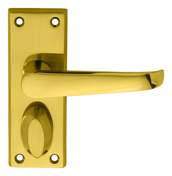 VICTORIAN LEVER ON BACKPLATE - PRIVACY - POLISHED BRASS - 118MM X 43MM - PAIR