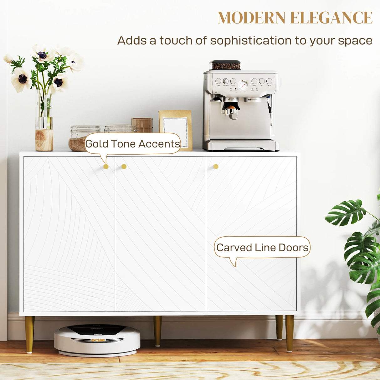 HOMCOM Elegant Two-Cupboard Sideboard - White/Gold-Tone