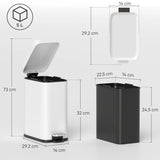 HOMCOM 5L Rectangular Compact Bin Steel Body Removable Bucket Quiet-Close Lid w/ Pedal Lid Rubbish Trash Can Home Office Bedroom Bathroom Living Room Garbage Tidy Clean White