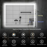 HOMCOM 60 x 80 cm Anti-Fog LED Bathroom Mirror, with Bluetooth and Clock - Silver Tone