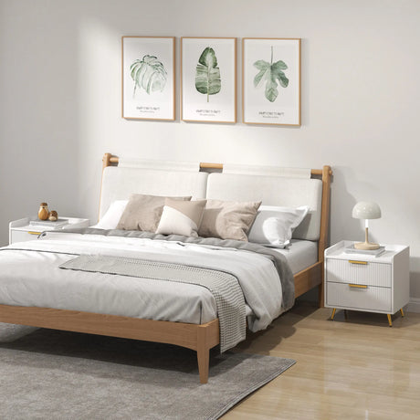 HOMCOM Elegant Two-Drawer Bedside Table Set of 2 - White