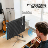 HOMCOM Studio Microphone Isolation Shield, Foldable Adjustable Recording Studio Equipment, 3-Panel High Density Absorbent Foam Shield with 3/8" Threaded Mount, Black