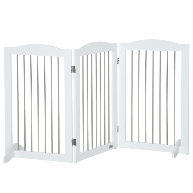 PawHut Foldable Dog Gate, Freestanding Pet Gate, with Two Support Feet, for Staircases, Hallways, Doorways - White