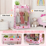 AIYAPLAY Kids Clothes Rail, Kids Dressing Mirror with 360 Rotating, 2 Piece Kids Furniture Set with Storage Shelves, Pink