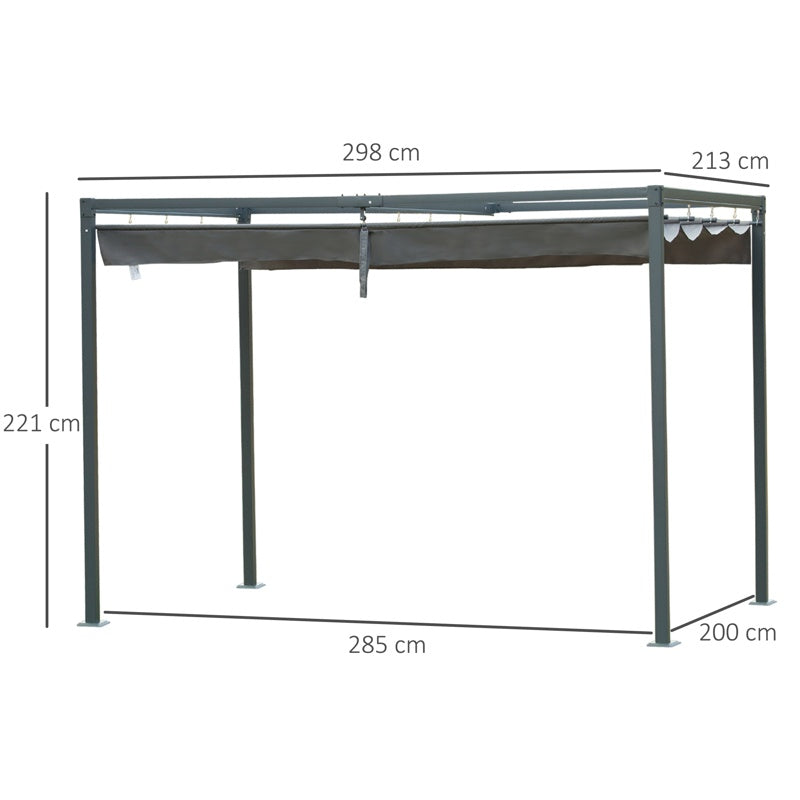 Outsunny 3 x 2m Metal Outdoor Pergola with Retractable Roof, Outdoor Gazebo Canopy Shelter with Drainage Holes for Garden, Patio, Lawn, Grey