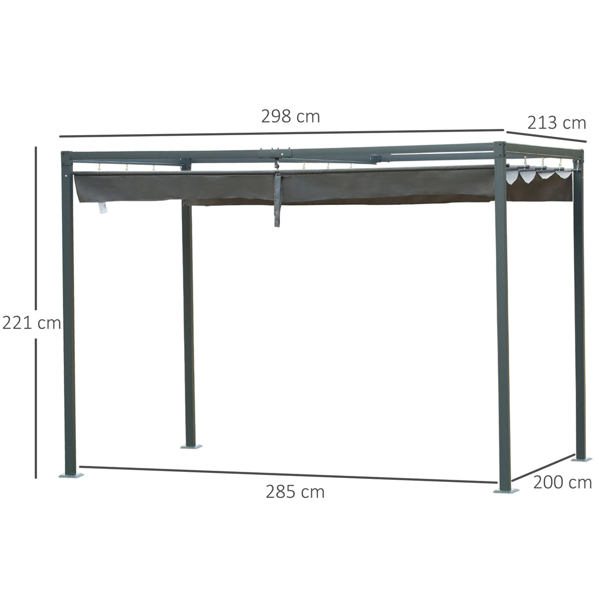 Outsunny 3 x 2m Metal Outdoor Pergola with Retractable Roof, Outdoor Gazebo Canopy Shelter with Drainage Holes for Garden, Patio, Lawn, Grey