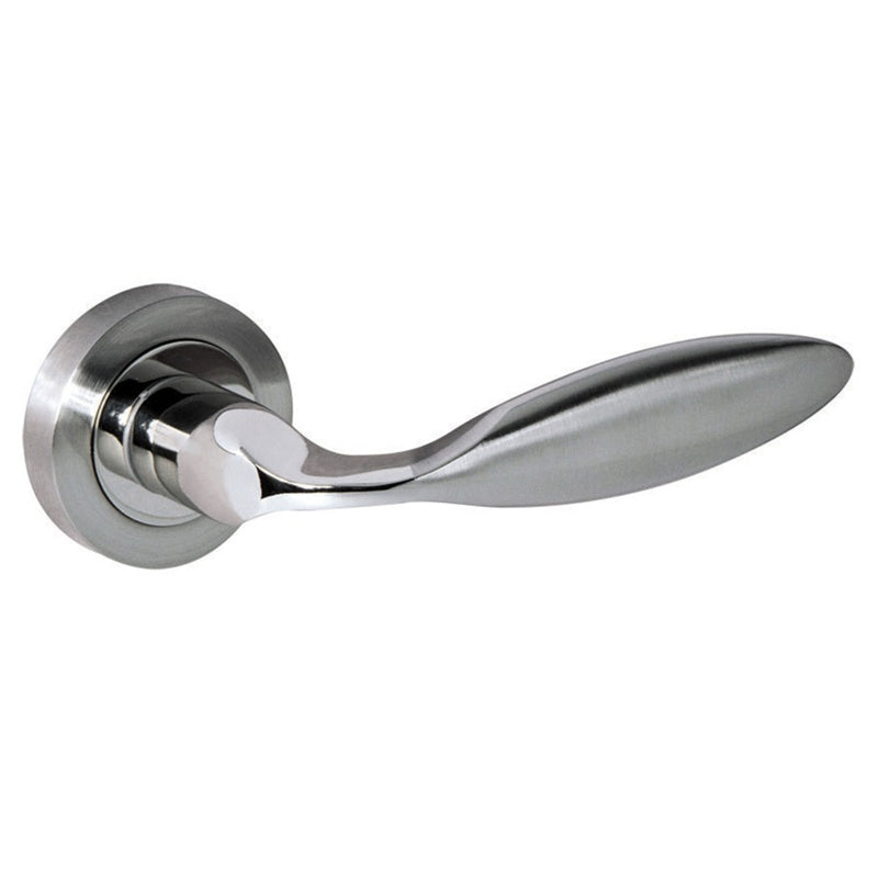 Mediterranean Ibiza Lever Door Handle on Round Rose - Satin Nickel/Polished Nickel - Set