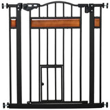 PawHut Pet Gate Safety Gate, with Cat Flap, Auto Close, for Staircases, Doorways, Hallways, 74-80cm Wide - Black