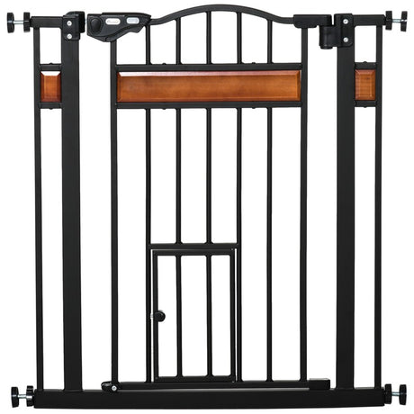 PawHut Pet Gate Safety Gate, with Cat Flap, Auto Close, for Staircases, Doorways, Hallways, 74-80cm Wide - Black