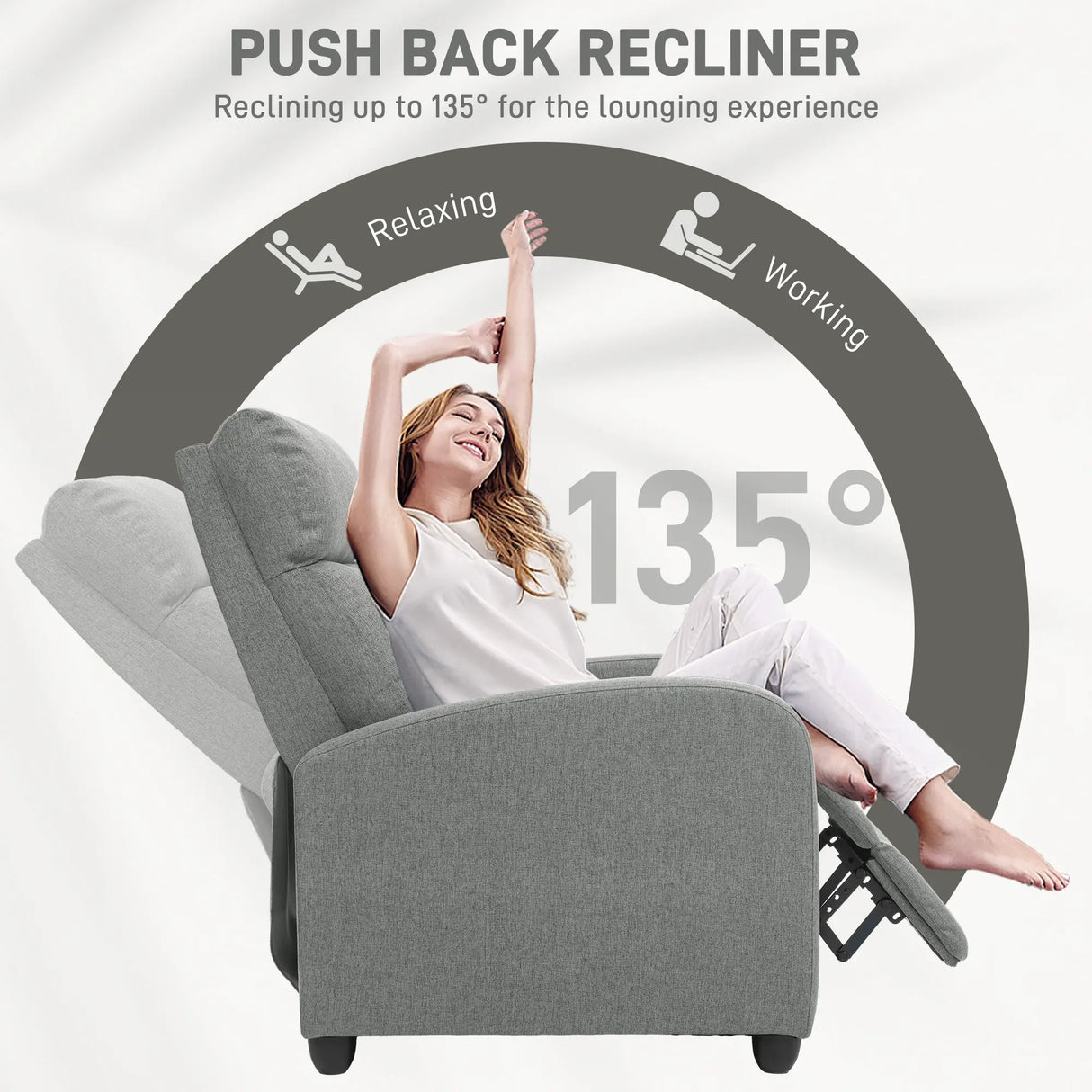 HOMCOM 135 Push Back Recliner Armchair, with Footrest - Grey