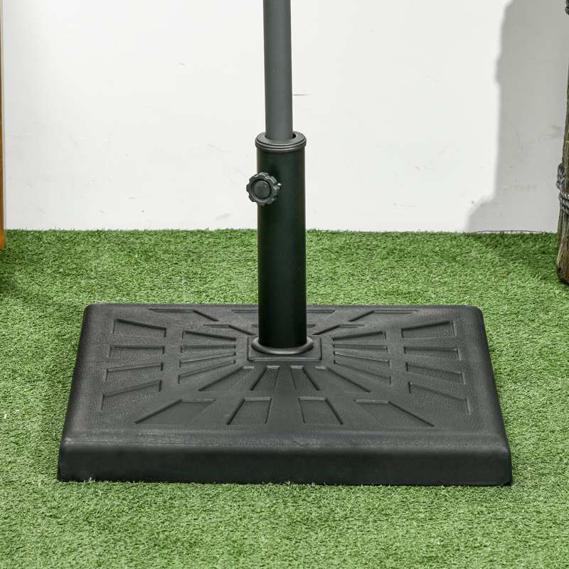 Outsunny 19kg Resin Garden Parasol Base Holder, Square Outdoor Market Umbrella Stand Weight for Poles of Φ32mm, Φ38mm, and Φ48mm, Black