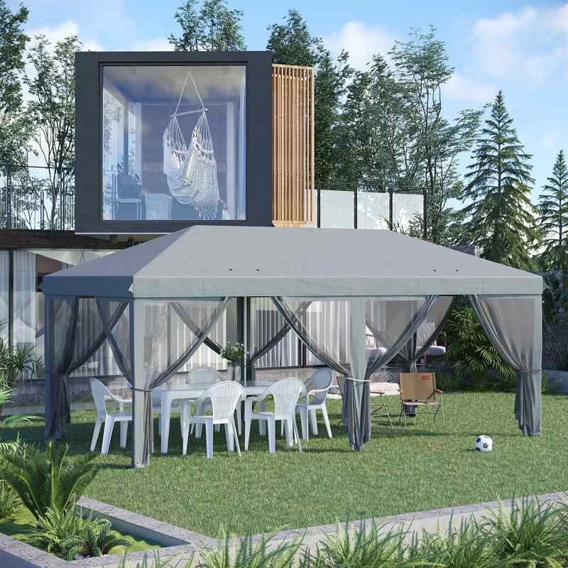 Outsunny 3 x 6m Pop Up Gazebo, Outdoor Canopy Shelter, Marquee Party Wedding Tent with 6 Mesh Walls and Carry Bag, Grey