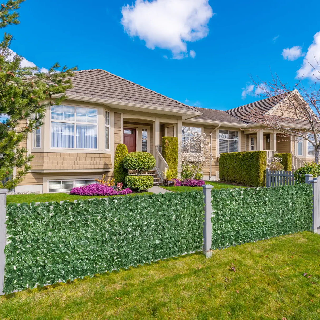 Outsunny 2-Piece Artificial Leaf Hedge Screen Privacy Fence Panel for Garden Outdoor Indoor Decor, Dark Green, 3M x 1M