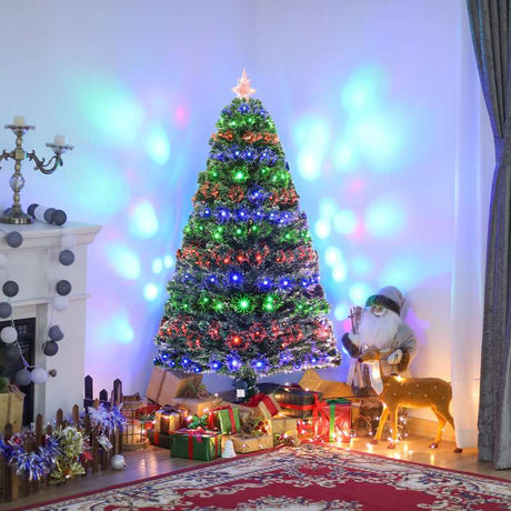 HOMCOM 5 Feet Prelit Artificial Christmas Tree with Multi-Coloured Fiber Optic LED Light, Holiday Home Xmas Decoration, Green