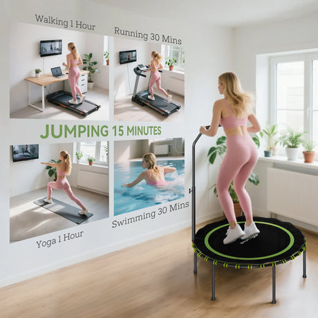 SPORTNOW 40" Foldable Fitness Trampoline Rebounder with Handle, Green