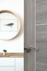 Mediterranean Messina Lever Door Handle on Round Rose - Satin Nickel/Polished Nickel - Set