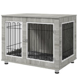 PawHut Indoor Dog Kennel w/ Soft Cushion, Double Door for Large Dogs, 106 x 74 x 81.5cm, Grey