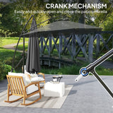 Outsunny 3(m) Garden Cantilever Parasol with Cover and Wind Protection Strap, Round Overhanging Umbrella with Crank Handle and Tilt, Banana Patio Umbrella for Outdoor Sun Shade, UPF50+, Grey