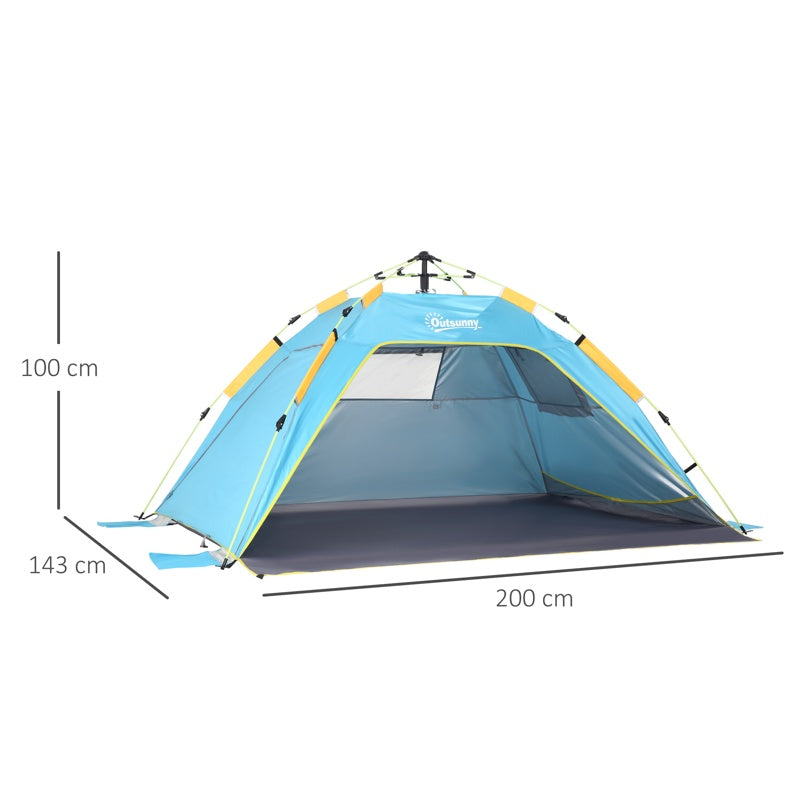 Outsunny 2 Man Pop-up Beach Tent Sun Shade Shelter Hut w/ Windows Doors Hook Sandbags UV Protection Waterproof Outdoor Adventure Garden Light Blue