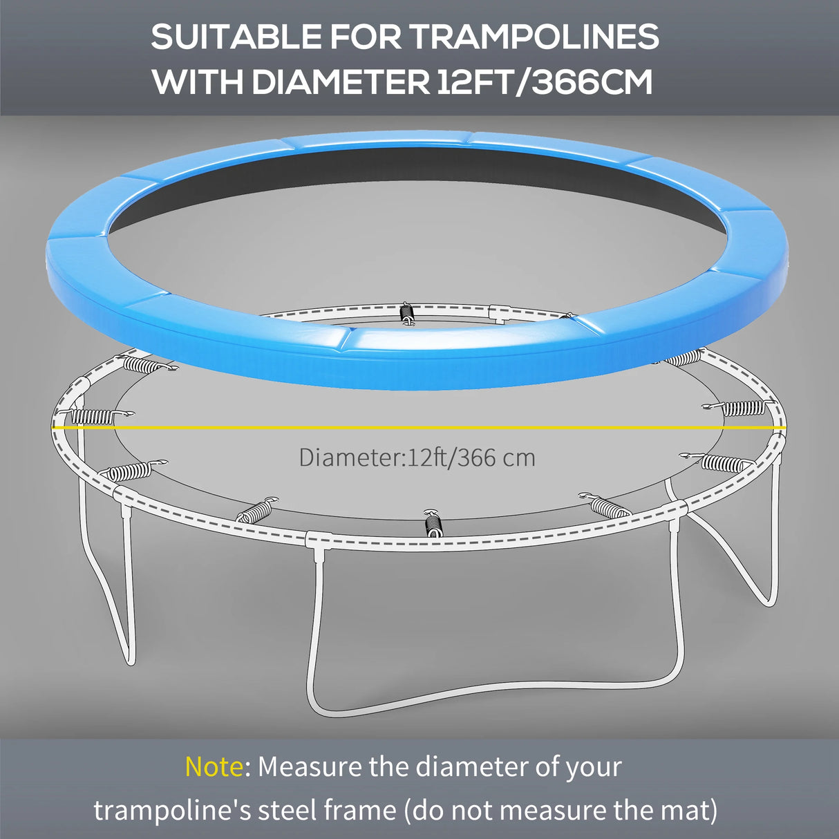 HOMCOM 12ft Trampoline Accessories Safety Pad 366cm Replacement Surround Padding Thick Foam Pads Light Blue