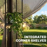 Outsunny 3 x 3.6 m Outdoor Garden Gazebo with Post Shelves, UPF50+ Patio Permanent Pavilion with Hook, Khaki