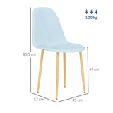 HOMCOM Modern Dining Chairs Set of 4, Kitchen Chairs with Backrest and Steel Legs for Dining Room, Living Room, Light Blue