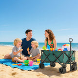 Outsunny 140L Festival Trolley on Wheels, Folding Camping Trolley Cart with Telescopic Handle, Big Wheels for Outdoor Garden Beach Fishing, Green