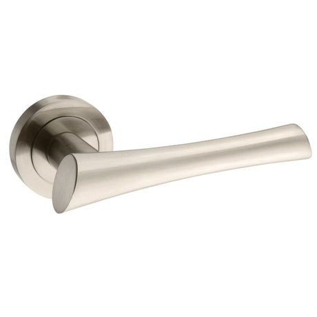 Mediterranean Corsica Lever Door Handle on Round Rose - Satin Nickel - Set