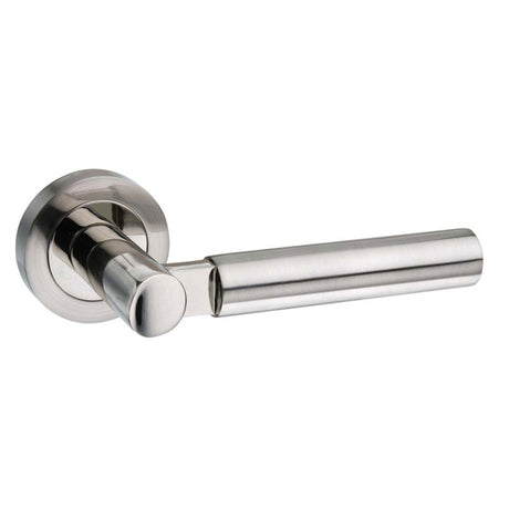 Mediterranean Palermo Lever Door Handle on Round Rose - Satin Nickel/Polished Nickel - Set