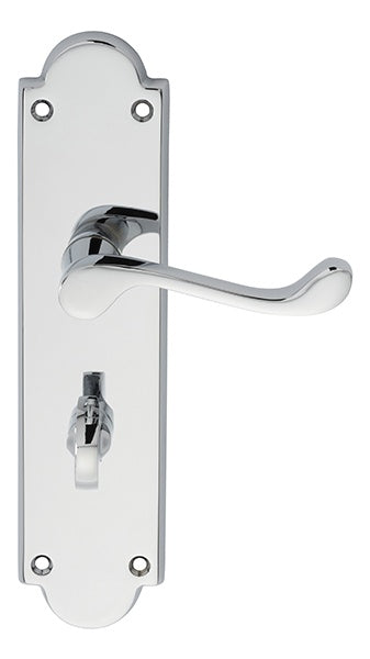 VICTORIAN SCROLL LEVER ON SHAPED BACKPLATE - BATHROOM 57MM C/C - POLISHED CHROME - 205 x 49mm - PAIR