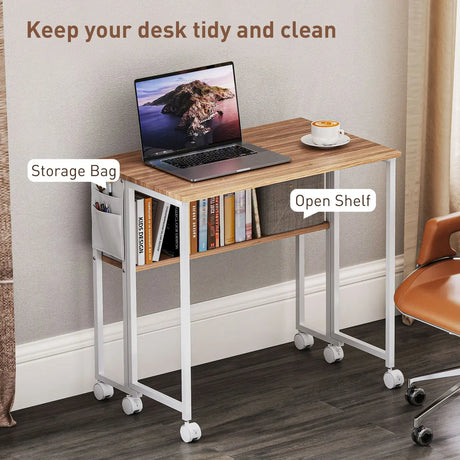 HOMCOM 80 cm Drop Leaf Writing Work Desk - Natural Wood Finish