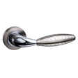 Mediterranean Oran Lever Door Handle on Round Rose - Satin Nickel/Polished Chrome - Set