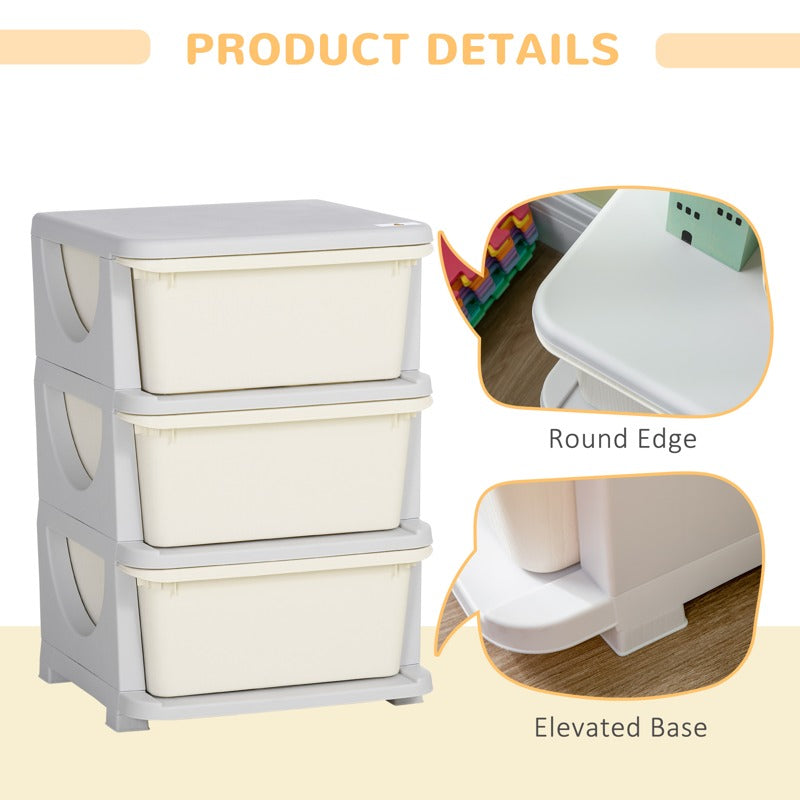 HOMCOM Three-Tier Kids Storage Boxes, with Three Drawers - White