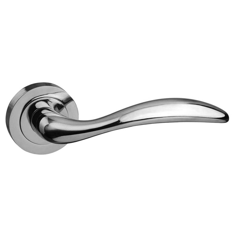 Mediterranean Ancon Lever Door Handle on Round Rose - Polished Chrome - Set