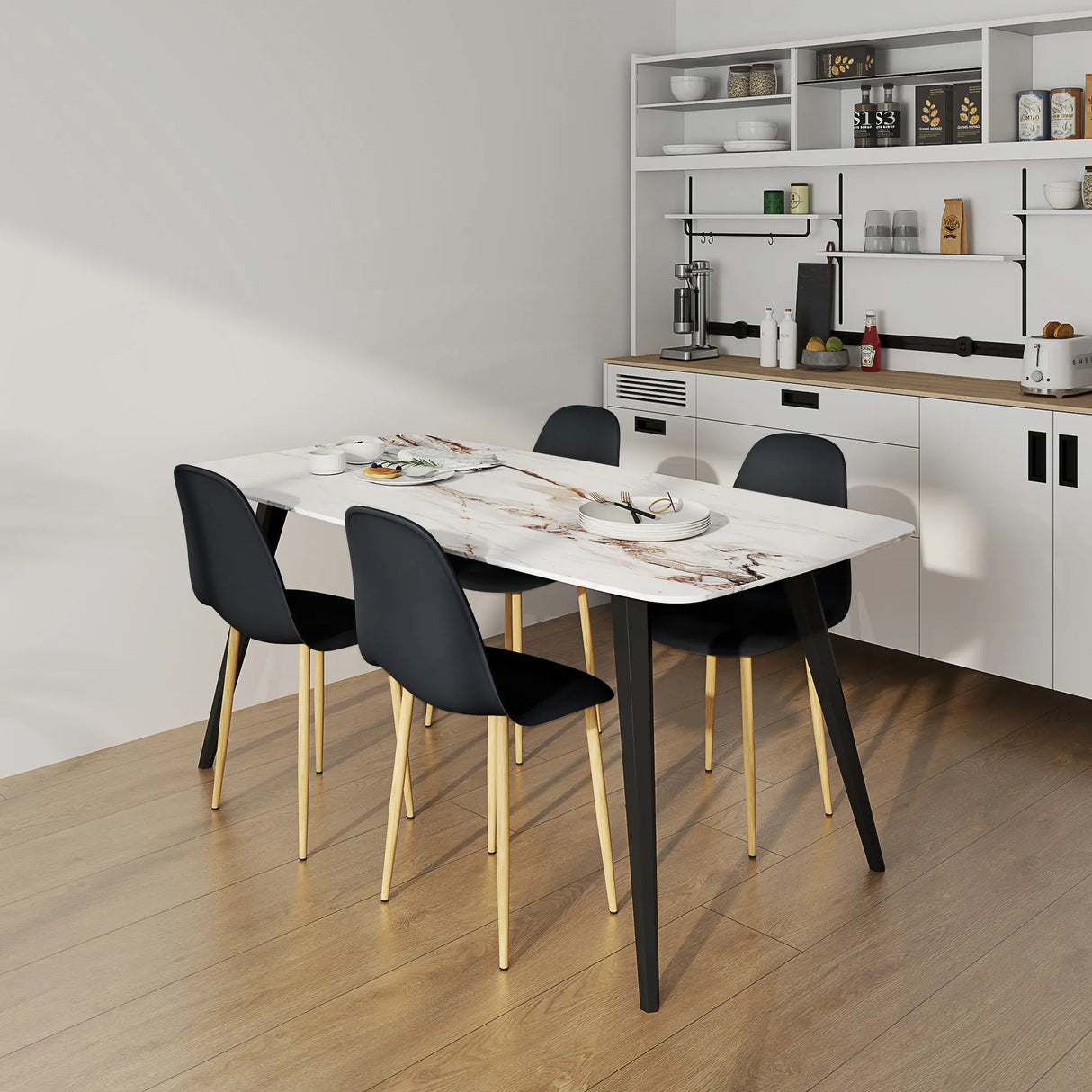 HOMCOM Modern Dining Chairs Set of 4, Kitchen Chairs with Backrest and Steel Legs for Dining Room, Living Room, Black